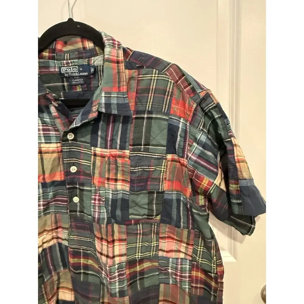 Polo Ralph Lauren Patchwork Madras Shirt Men Large Clarence Sport Vintage